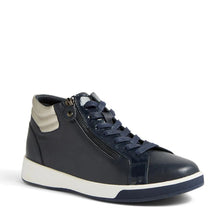 Load image into Gallery viewer, Ziera Arman Xf Navy-argengento Leather Patent Size Zip High Top Sneaker