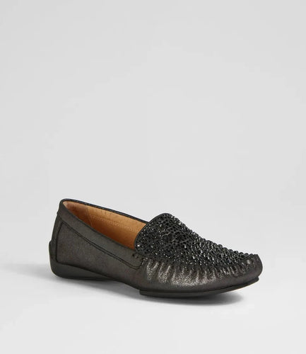 Django & Juliette Lufus Black Shimmer Leather Jewels Flat shoe