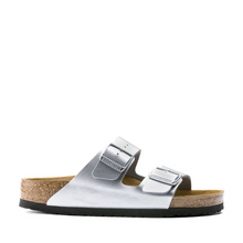 Load image into Gallery viewer, Birkenstock Arizona Orthotic Slide Silver Birko-flor Regular