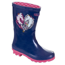 Load image into Gallery viewer, Thomas Cook Kids Horse Heart Gumboots Blue/Pink