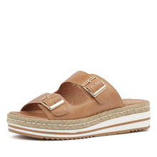 Load image into Gallery viewer, Django And Juliette Axel Dark Tan Leather Wedge Slide