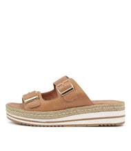 Load image into Gallery viewer, Django And Juliette Axel Dark Tan Leather Wedge Slide