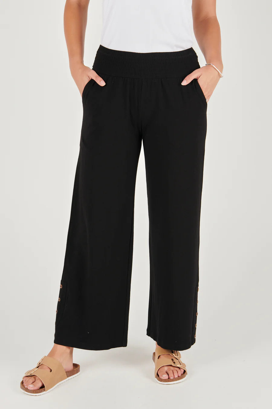 One Ten Willow Shirred Waistband Pant Black Bayside Shoe Warehouse