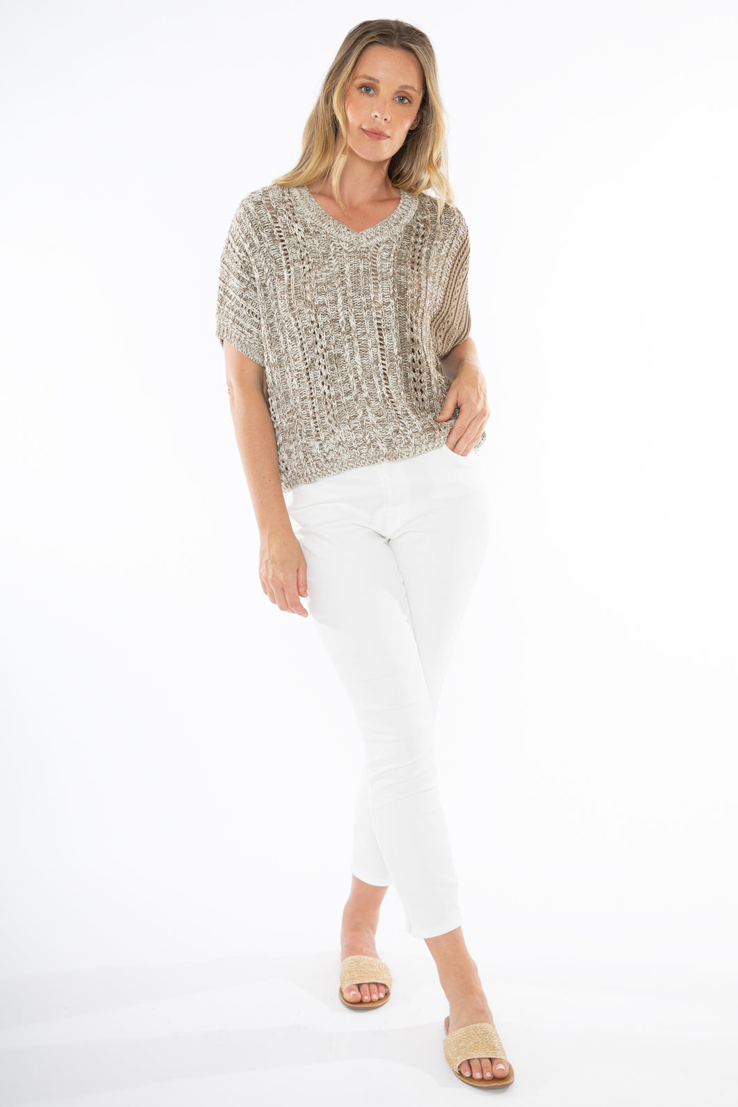 Jump V Neck Ombre Knit Natural Mix