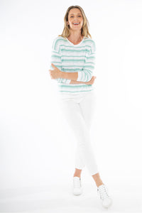 Jump Stripe Pullover White/seafoam