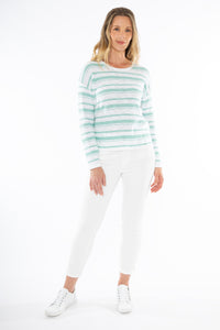 Jump Stripe Pullover White/seafoam