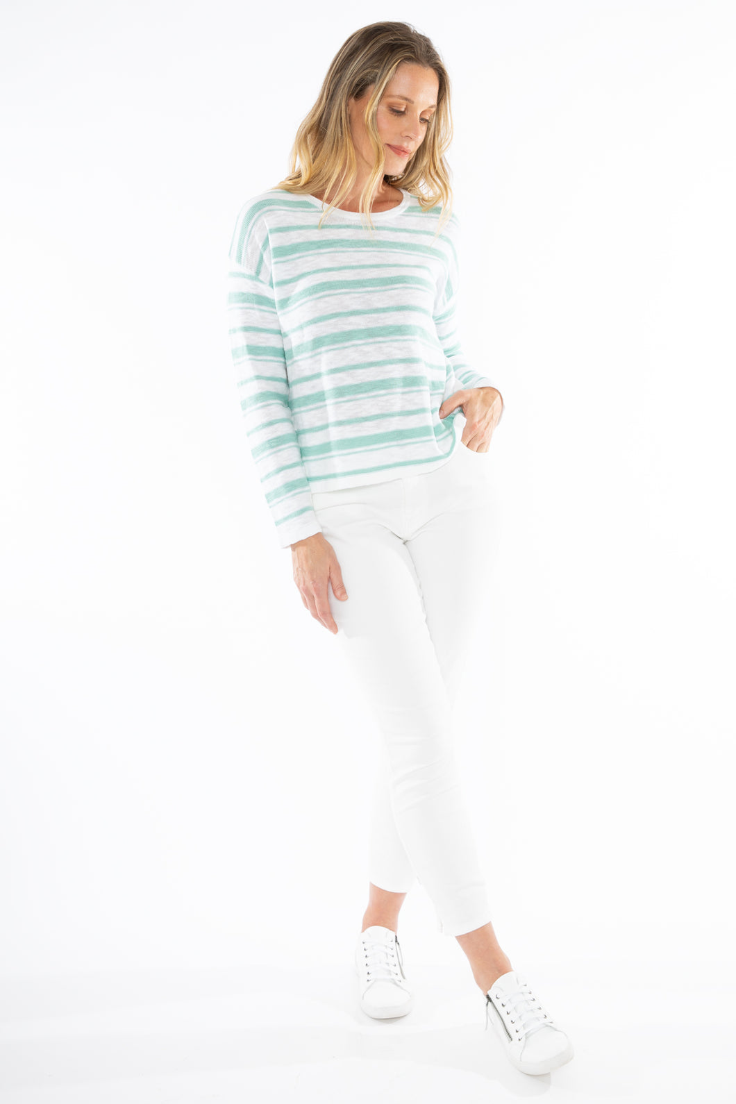 Jump Stripe Pullover White/seafoam