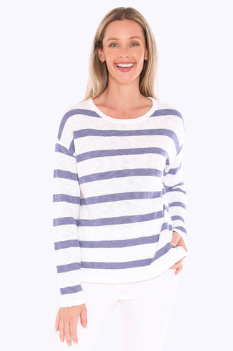 Jump Stripe Slub Pullover In White/Chambray