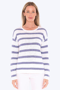 Jump Stripe Slub Pullover In White/Chambray