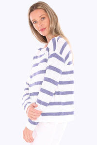 Jump Stripe Slub Pullover In White/Chambray