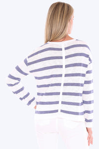 Jump Stripe Slub Pullover In White/Chambray