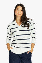 Load image into Gallery viewer, Jump Stripe V Neck Pullover Vanilla/Midnight
