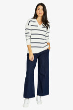 Load image into Gallery viewer, Jump Stripe V Neck Pullover Vanilla/Midnight