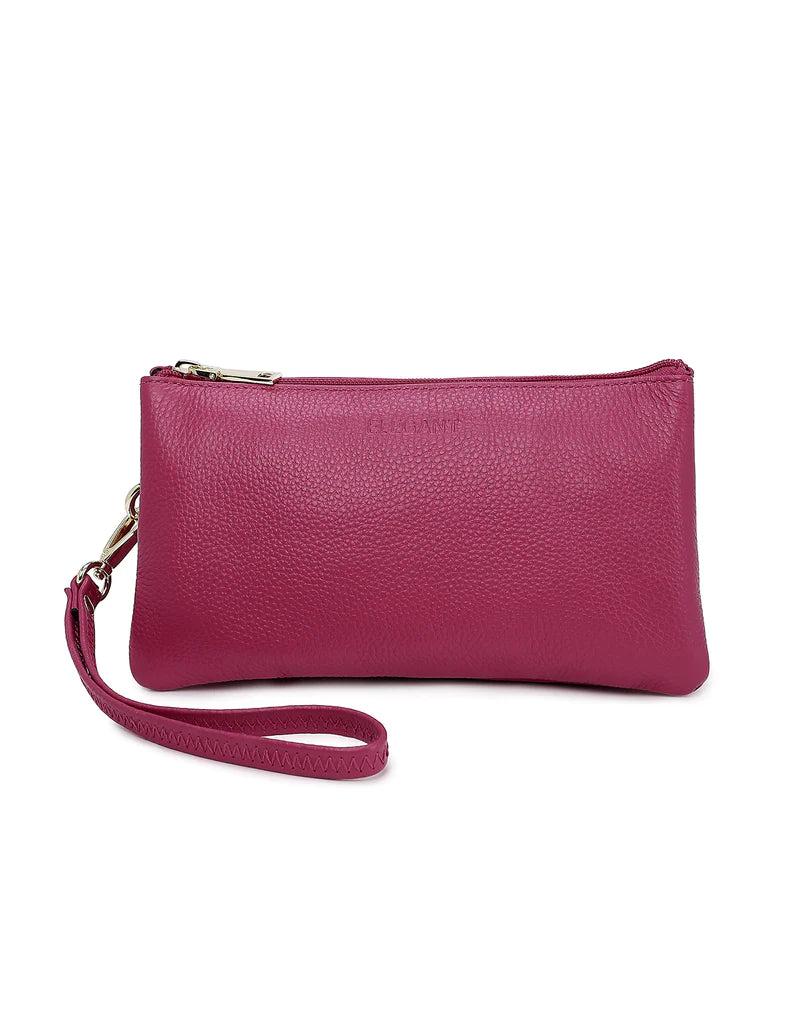 Serenade Candice Leather Wallet with Shoulder Strap Magenta