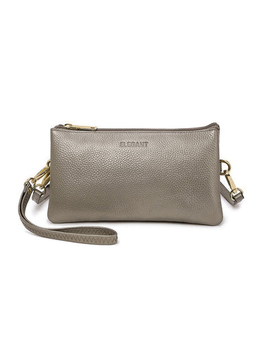 Serenade Candice Leather Wallet with Shoulder Strap Pewter