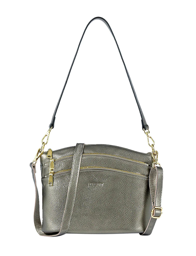 Serenade Grace Leather Crossbody Bag Pewter