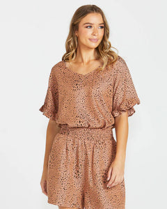 Sass Clothing Davie Top Sandy Tan Animal Print