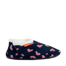 Load image into Gallery viewer, Archline Orthotic Slippers Closed Navy With Pink Hearts