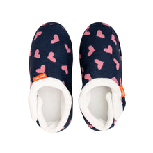 Load image into Gallery viewer, Archline Orthotic Slippers Closed Navy With Pink Hearts