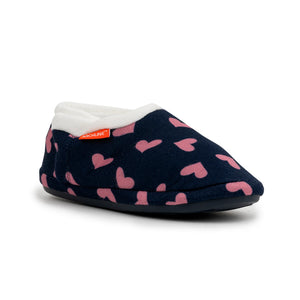 Archline Orthotic Slippers Closed Navy With Pink Hearts