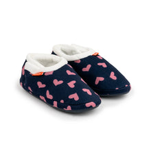 Load image into Gallery viewer, Archline Orthotic Slippers Closed Navy With Pink Hearts