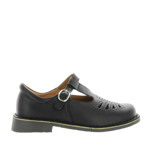 Wilde Jarra T-bar Wide Fit School Shoe Black Smooth