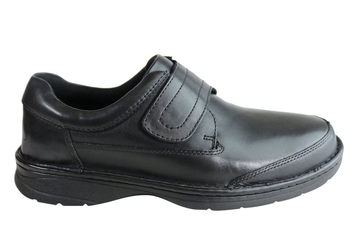 Slatters Award II Mens Black Leather Wide Walking Shoes – Bayside Shoe ...