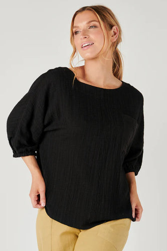 Scoop Neck Pocket Top Black