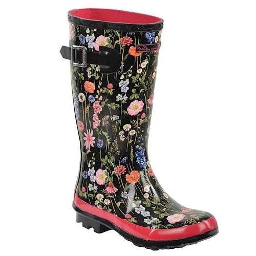 Thomas Cook Deloraine Gumboot Black/rose Wild Flowers