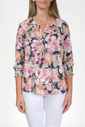 Jump Blurred Floral Shirred Sleeve Top